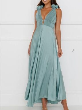 Hello Molly Sage Pleated V-Neck Dress